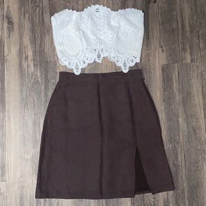 Vintage brown raw silk skirt with front slit